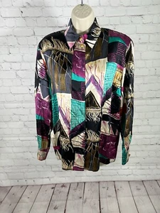 VTG Louis Feraud 100% Silk Abstract Art Long Sleeve Button Up Blouse Womens 10 - Picture 1 of 9