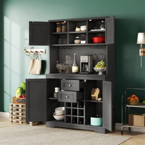 Coffee Bar Cabinet Farmhouse Buffet Cabinet with Storage 73.8"Tall Bar Cabinet - Picture 1 of 19
