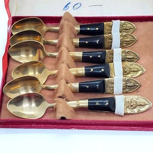 Thai Lapidar Messing Namaskara Mudra Buddha Löffel Bangkok Thailand Vintage 6 Stück - Bild 1 von 9