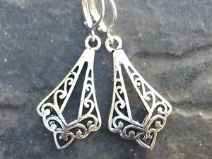 Silver Filigree Dangle Earrings with Sterling Silver Leverbacks - Picture 1 of 4