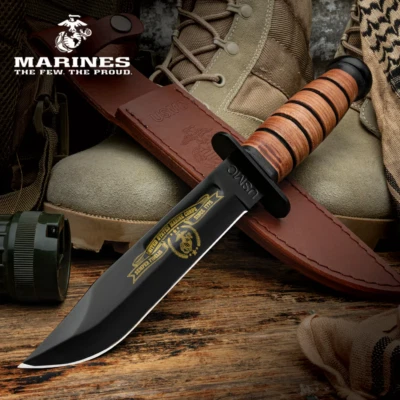 Cuchillo Bowie USMC Semper Fi Tribute Combat Hoja Fija Cuero Apilado UC3369B Foto 1 de 4