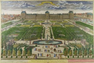 PARIS PALAIS DES TUILERIES GROßE KOL. KUPFERSTICH ANSICHT AVELINE 1740 K88 - Picture 1 of 2
