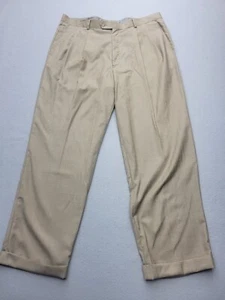 T Harris Men Pants 38x30 Beige Dress Plaid 100% Wool Wide China - Picture 1 of 14