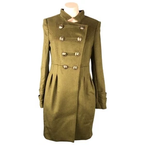 Vero Moda Wool Blend Peacoat Size AU 8 Double-Breasted Buttons Lined Olive Green - Picture 1 of 24