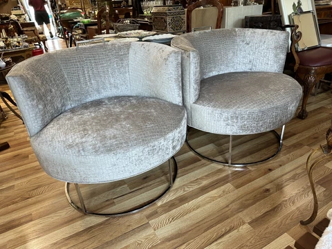 Pair of Vanguard Furniture Michael Weiss 32" Chrome Roxy Swivel Chairs Cover