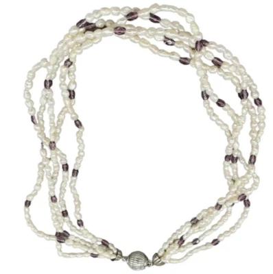 Collana donna elegante girocollo di perle naturali di fiume argento925 multifilo - Immagine 1 di 4