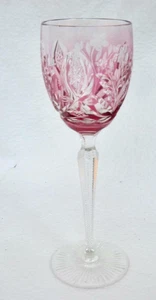 Pale Cranberry Graduated Bohemian Wine Flowers Leaves  Notched Prism Stem 8.5"