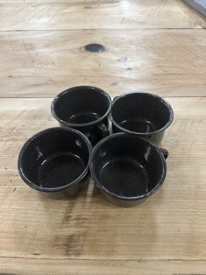 Набор из 4 подходящих синих эмалированных кружек для кемпинга суп/кофе/горячий шоколад 1T - Изображение 1 из 4