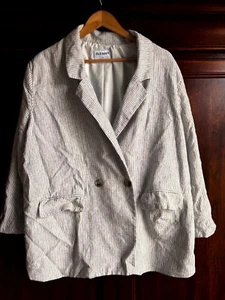 Old Navy Linen Blazer 2X Plus Career Office Spring Stripe Classic Double Breast - Picture 1 of 8