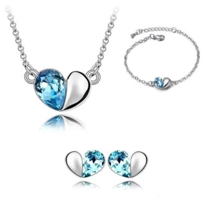 Juego de Collares de Joyería y Pendientes de Cristal de Cristal de Amor Corazón Cielo Azul - Imagen 1 de 3
