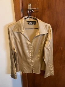 Ladies Harley Davidson Gold Embroidered Dresss Shirt size xl - Picture 1 of 10