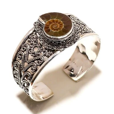 Natürlicher Ammonit Edelstein 925 Silber Handarbeit Armreif Armband verstellbar - Bild 1 von 2