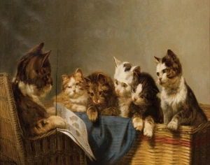 John Henry Dolph Cat And Kittens Canvas Print 16 x 20 - Picture 1 of 4