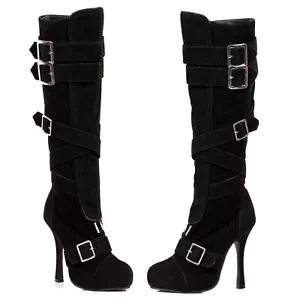 Scarpe Ellie 4" fibbie costume di Halloween nero ginocchio tacco alto stivali 420-VIXEN - Foto 1 di 3