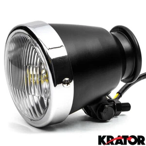Motorcycle Black w/ Chrome Mini LED 4.25" Cruiser Head Light Lamp Bike Universal - Picture 1 of 8