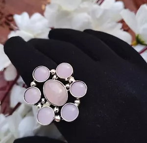 Rose Quartz 925 Sterling Silver Flower Ring,Alluring Ring,Boho Ring,Fashion Ring - Picture 1 of 3