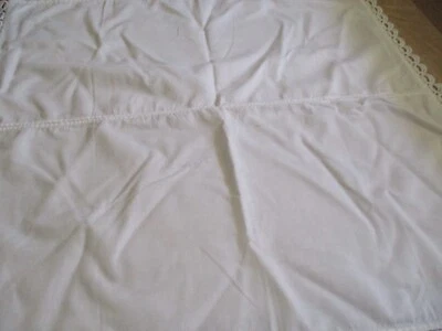 white cotton blend tablecloth 26 x 26 loopy circular trim - Image 1 of 3