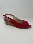 Classique TD232-1 Tomato Red Cork Heel Shoe Open Toe Buckle Embroidery NIB 9M
