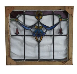 Antique Victorian Art Nouveau Leaded Stained Glass Floral Window Panel Framed - Picture 1 of 14