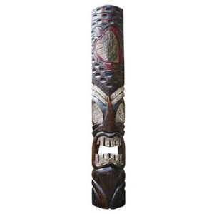 Tiki Mask 40 in. Happy God Hawaiian Polynesian Inspired Outdoor Wood Decoration - Picture 1 of 8