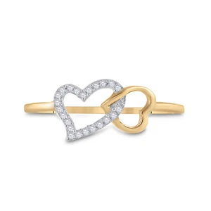 10kt White Gold Womens Round Diamond Double Heart Ring 1/20 Cttw - Picture 1 of 4