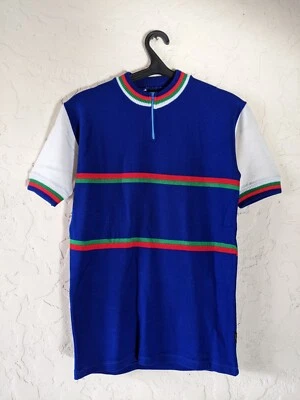 Vintage Cycling Jersey 80s Short Sleeve Multicolor Made in Spain Acrylic 5 Size  - Image 1 of 4