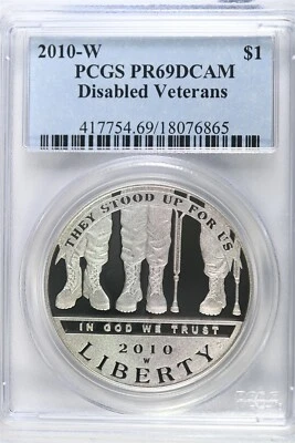 2010 W Proof Disabled Vets $1.00 Silver COMMEMORATIVE - PCGS PR 69 DCAM - Image 1 of 2