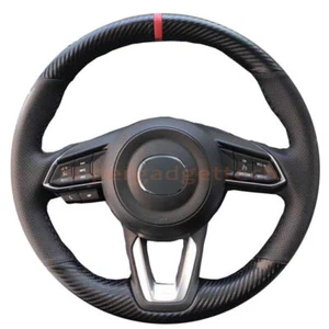 Carbon Fiber &Leather Steering Wheel Hand Sewing Wrap Cover For Mazda 6 17-18 - Picture 1 of 8