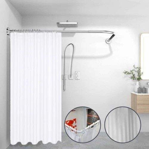 Croydex 4 Way to Fit Modular Rod Bathroom Shower Rail Set With Polyester Curtain