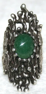 VINTAGE BRUTALIST RING GRÜNER STEIN MODERNIST INDUSTRIAL STATEMENT STERLINGSILBER - Bild 1 von 14
