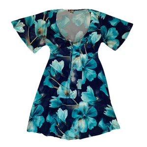 Venus Women’s Small Stretch Dress Short Sleeve Blue Floral Short/Mid  - Picture 1 of 8