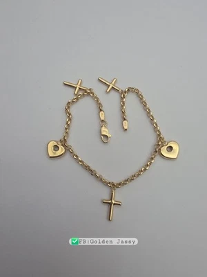 18K Real Gold Bracelet With Cross Charms 7" - Image 1 of 4