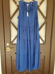 Max Studio London Dress 1X Blue Sleeveless Tiered Tassel Maxi New with Tags - Picture 1 of 10