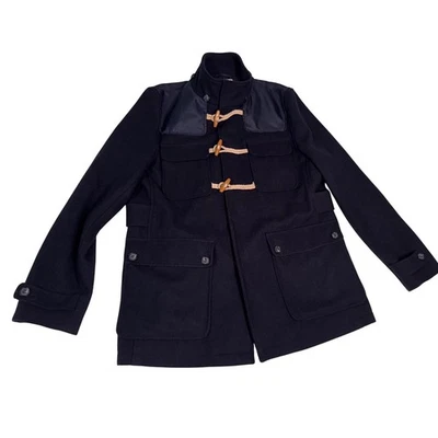 Topman 男式 Duffle Coat Toggle 前羊毛混纺夹克黑色 L 码 — 第 1/4 张图片