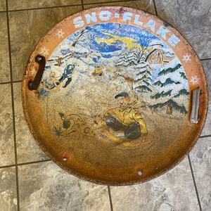 Vintage 1950er Sno-Flake Schlitten Scheibe Untertasse Schlitten Metall Garton Spielzeug Sheboygan WI 26" - Bild 1 von 23