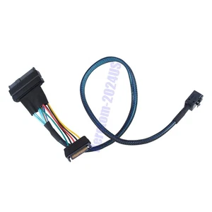 SFF-8639+ 15Pin PCIe NVMe U.2 to SFF-8643 HD Mini-SAS SATA 12Gb/s 0.5M SSD Cable - Picture 1 of 12