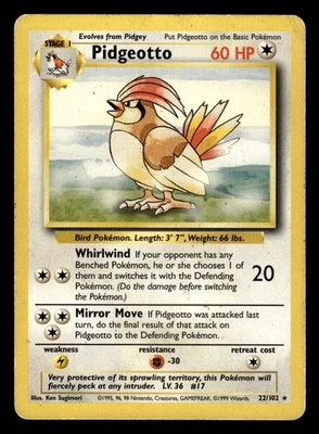 Pidgeotto 22/102 Rare Base Set Pokemon Car - 2 - Image 1 of 2