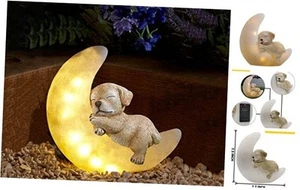Garden Dog Statues Outdoor Decor, Solar Powered Resin Lawn Ornaments with 8  - Picture 1 of 8