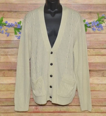 Nuevo sin etiquetas Suéter Cárdigan John Blair Para Hombres Beige Con Botones XLT Tejido con Cable Academia Foto 1 de 4