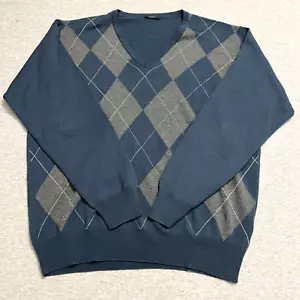 Marbas Argyle Wool Sweater Mens Extra Large 48" Chest Blue Gray Golf Logo Italy - Picture 1 of 12