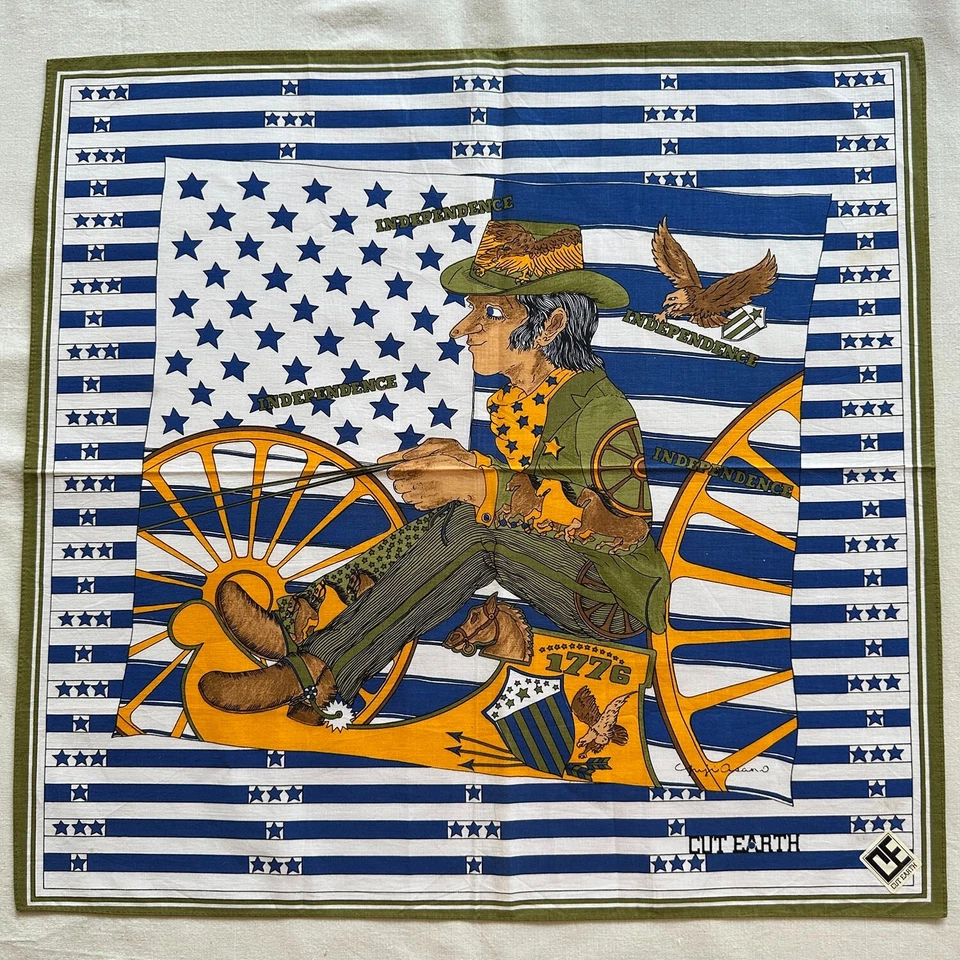 Vintage Bandana Cotton Blue Star American Flag Cowboy Handkerchief Kerchief 20" - Image 1 of 3