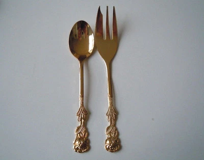 Löffel & Gabel 20 Karat vergoldet Hildesheimer Rose Dekor Gesamtgewicht 30,5 g - Bild 1 von 4