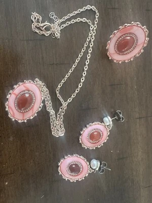 Conjunto de pendientes collar anillo enchapado RG de acero inoxidable ágata roja Foto 1 de 4