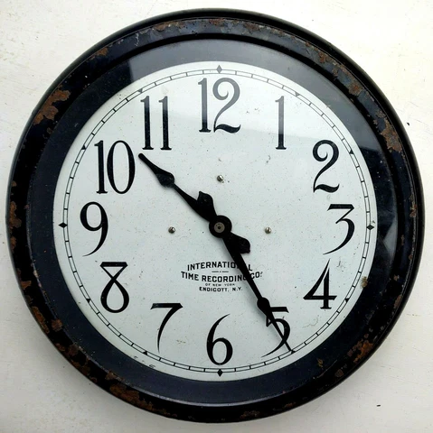 International Time Recording Co. Endicott NY Vintage Metal Wall Clock  For Parts Cover
