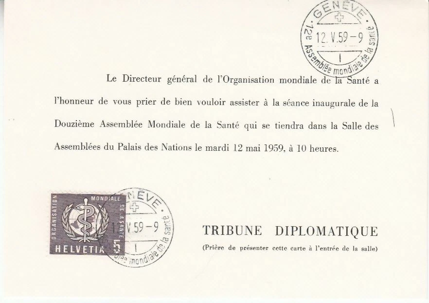 Switzerland - U.N. SCARCE WHO Conference Geneva Invitation (SC) 1959  - Image 1 of 1