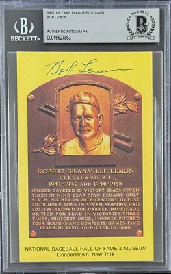 Bob Lemon Signed Autographed Hall of Fame Plaque Postcard Beckett 16627863 - Image 1 of 2