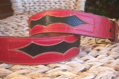 Vintage Tony Lama "Gold Label" Alligator Leather Belt Red Black Stitched 28-31"  - Image 1 of 4