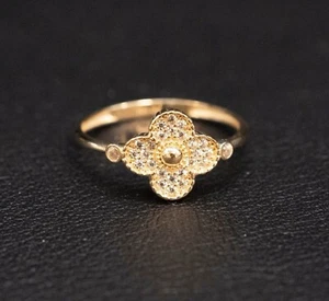 14k Real Solid Yellow Gold Clover Ring, 14k Solid Gold Women Clover Dainty Ring - Picture 1 of 3
