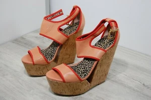 Jessica Simpson Women's Size 10 Orange / Tan 6 Inch Wedge Heel Shoe Pre-Owned - Picture 1 of 12
