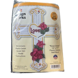 Design Works Plastic Canvas Wall Decor "Rose Cross" 1804 Roses White Pink Love - Picture 1 of 5